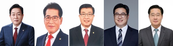 (왼쪽부터 ) 김선교, 박광석, 원경희, 이만희, 이태규 예비후보